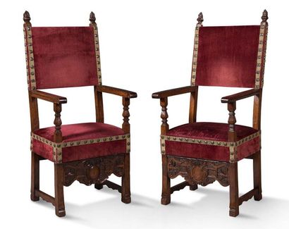PAIR OF WALNUTS in walnut with high backrest,...