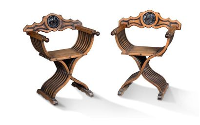 PAIR OF FOLDING CURULAR CHAIRS made of moulded...