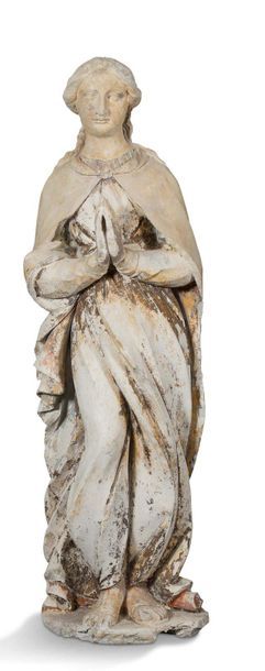 LARGE VIRGIN in carved limestone with polychrome...