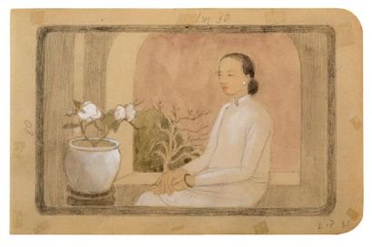 Le Pho (1907-2001) Femme à la fenêtre, 1931
Crayon et réhauts blancs sur papier,...
