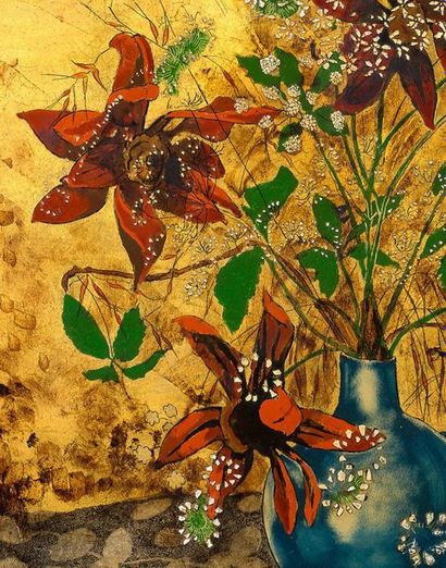Alix AYMÉ (1894-1989) Bouquet
Laque, réhauts d’or et coquille d’oeuf
40 x 40 cm -...