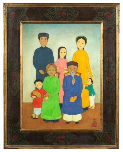 MAI trung THU (1906-1980) Portrait de famille, 1971 Encre et couleurs sur soie, signée...
