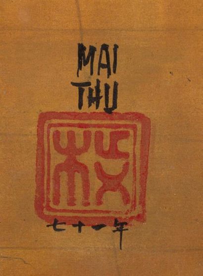 MAI trung THU (1906-1980) Portrait de famille, 1971
Encre et couleurs sur soie, signée...
