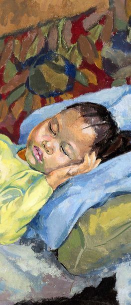 Alix AYMÉ (1894-1989) Sleeping child with the cat, Hanoi, circa 1935
Tempera on canvas,...