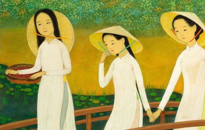 MAI trung THU (1906-1980) Jeunes filles aux chapeaux, 1978 Encre et couleurs sur...