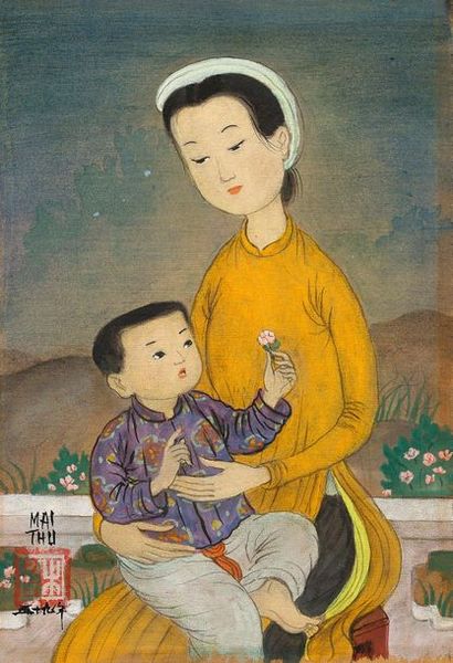 MAI trung THU (1906-1980) Small maternity, 1959
Ink and colours on silk, signed and...