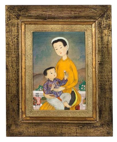 MAI trung THU (1906-1980) Petite maternité, 1959
Encre et couleurs sur soie, signée...
