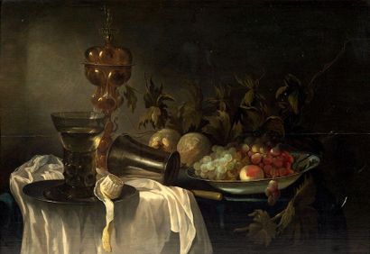 ATTRIBUÉ À ROELOF KOETS (HAARLEM, 1592- 1654) Still life with fruits and grapes on...