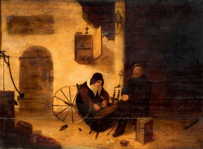 ÉCOLE HOLLANDAISE DE DELFT, VERS 1670 Domestic scene in an interior
Oil on panel
80...