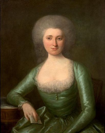 ÉCOLE ALSACIENNE DU XVIIIE SIÈCLE Portrait of a woman in a green
dress Oil on canvas
75...