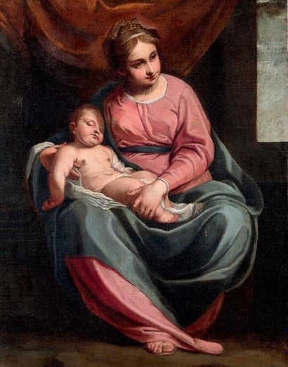 CLAUDIO RIDOLFI (VÉRONE, 1560/ANCONA, 1644) Vierge à l'enfant
Huile sur toile
72,5...