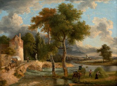 JEAN-LOUIS DE MARNE (BRUXELLES, 1752 - PARIS, 1829) The bridge crossing
Oil on canvas
25.1...