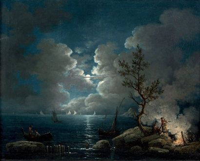 CLAUDE LOUIS CHATELET (PARIS, 1753-1795) Scène de pêche dans la baie de Naples au...