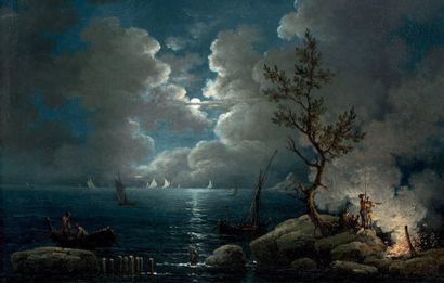 CLAUDE LOUIS CHATELET (PARIS, 1753-1795) Scène de pêche dans la baie de Naples au...