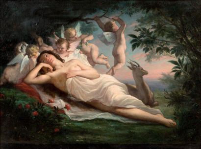 CHARLES-VICTOR-EUGÈNE LEFEBVRE (PARIS, 1805-1882) Vénus et putti
Huile sur toile
46...