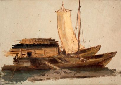 HENRI REGNAULT (PARIS, 1843 - RUEIL-MALMAISON, 1871) Etude de bateau
Huile sur papier
18,2...
