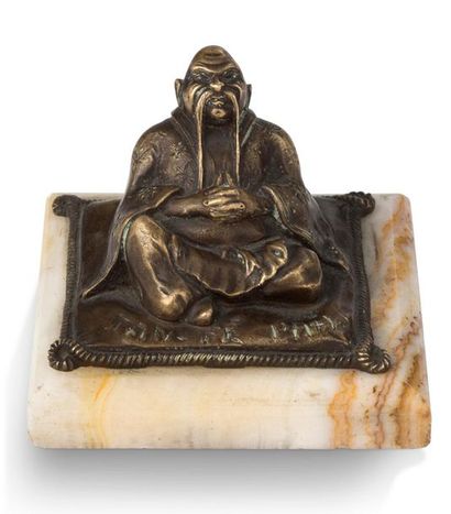 VIETNAM Small bronze subject with a brown and golden patina, representing a mandarin...
