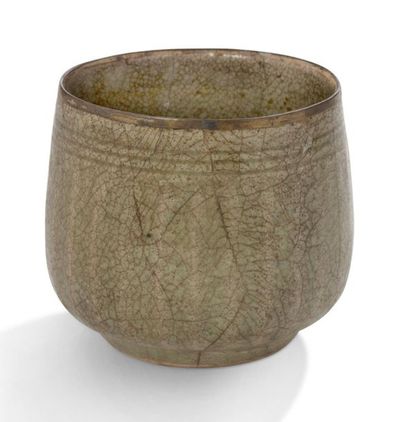 VIETNAM Small Thanh Hoa stoneware pot with slightly gadrooned belly, cracked celadon...