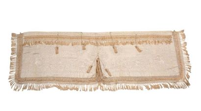 CHINE Horizontal panel in cream silk embroidered with floral scrolls in ecru silk...