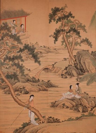 null Chine, fin XIXe-début XXe siècle

Peinture en deux panneaux à l'encre et couleurs...
