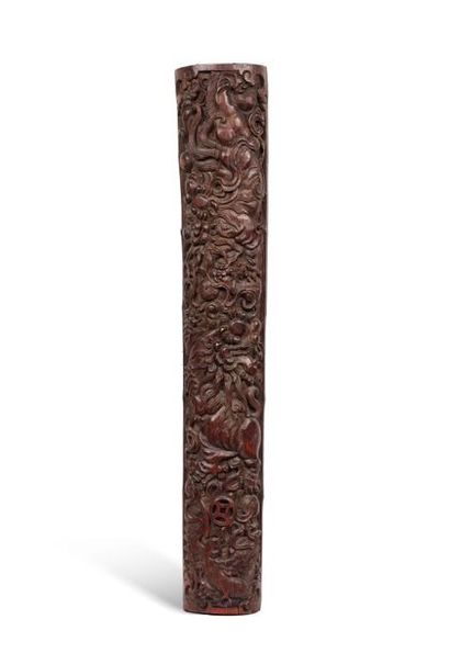 null China, circa 1920

Ornamental bamboo element carved with a dragon, an eagle...