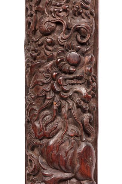 null China, circa 1920

Ornamental bamboo element carved with a dragon, an eagle...