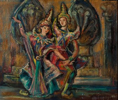 null Cambodge, milieu XXe siècle

Huile sur toile, représentant deux danseuses cambodgiennes....