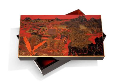 null Vietnam, mid 20th century 

Large rectangular lacquered box, the lid decorated...