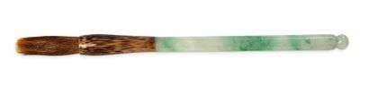 CHINE Brush with jadeite handle, the base of the brush reinforced with bristles set...