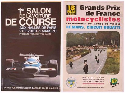 null Lot de 2 affiches 

- 1er salon des voitures de course 1970 (déchirure)

- Affiche...