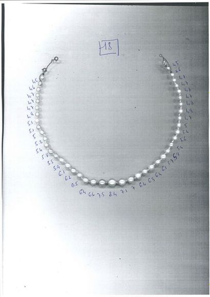 null NECKLACE "PERLES FINES"
Drop of 43 fine pearls.
Pb: 12,67 gr
Accompanied by...