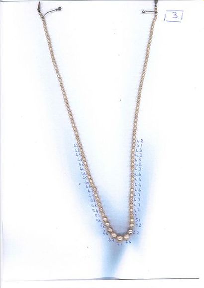 null NECKLACE "PERLES FINES"
Drop of 110 fine pearls, diamond clasp, 18K (750) gold.
Pb.:12,8...