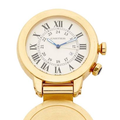 CARTIER Réveil de voyage
Vers 1990
Boitier laiton doré
Mouvement quartz
Diam: 46...