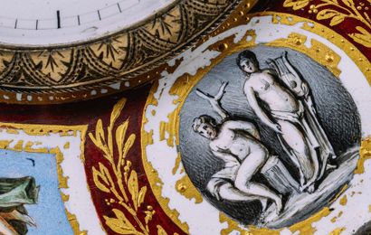 DUCHENE FILS Vers 1850 
Lyre-shaped Clock Brass

case Painted enamelled decoration...