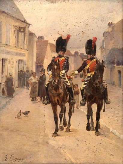 HENRI LOUIS DUPRAY1841-1909 
Scène équestre figurant deux gendarmes d’élite, époque...