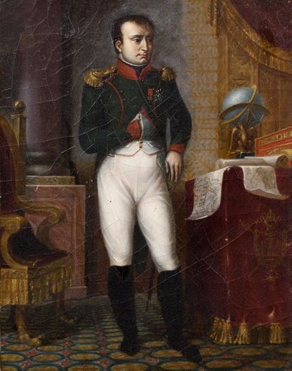 CHARLES DUSAULCHOY1781-1852 
Portrait de Napoléon en pied
Huile sur toile

28 x 21,5...