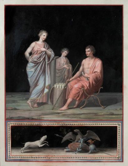 MICHELANGELO MAESTRI ROME, 1741 - 1812 
Six gouaches with frescoes
from Pompeii :...