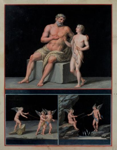 MICHELANGELO MAESTRI ROME, 1741 - 1812 
Six gouaches with frescoes
from Pompeii :...