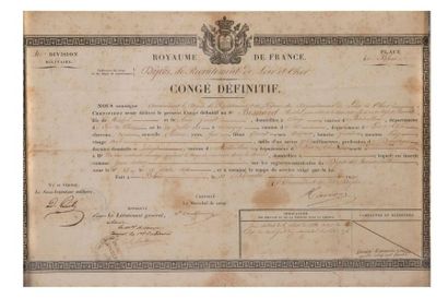 2ÈME RÉGIMENT DE LANCIERS Congé définitif attribué à Besnard Michel, délivré en ...