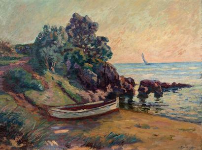 Armand GUILLAUMIN (1841-1927) 
Barques à Agay, vers 1900
Oil on canvas, signed lower...