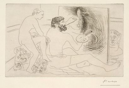 Pablo Picasso (1881-1973) 
Painter at work observed by a nude model (B. 89; BA.130)
Etching...