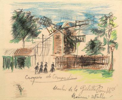 Maurice UTRILLO (1883-1955) Moulin de la Galette. Croquis de composition, Paris Crayons...