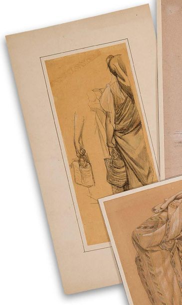 Charles Guillaume BRUN (1825-1908) 
Ensemble de deux dessins :
Etude de femme au...