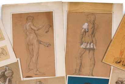 Charles Guillaume BRUN (1825-1908) 
Ensemble de deux dessins :
Etude anatomique....