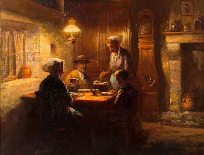 Edouard CORTES (1882-1969) 
Intérieur Breton
Huile sur toile signée en bas à droite
50...