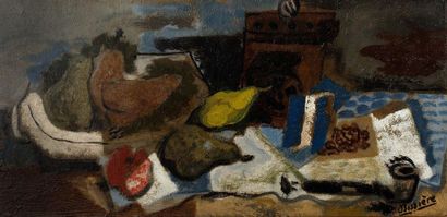 Roger BISSIÈRE (1886-1964) 
Fruits et pipe, 1925
Oil on panel, signed lower right
31...
