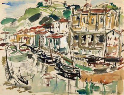 GEN PAUL (1895-1975) Vue du port d'Ondarroa, 1984
Watercolor and charcoal on paper,...