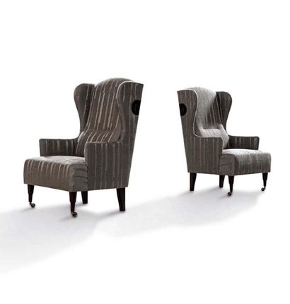 LUIGI CACCIA DOMINIONI (1913-2016) 
Pair of armchairs called Ambrosianeum
Wood, cotton...