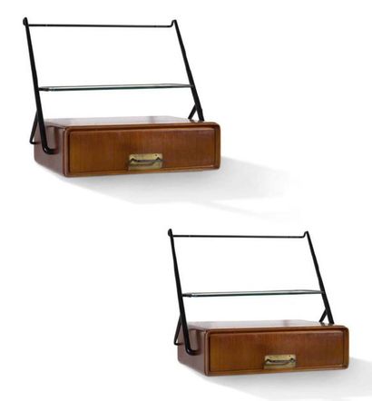 SILVIO CAVATORTA (XX) 
Pair of wall bedside tables
Wood, metal, glass, brass
43 x...