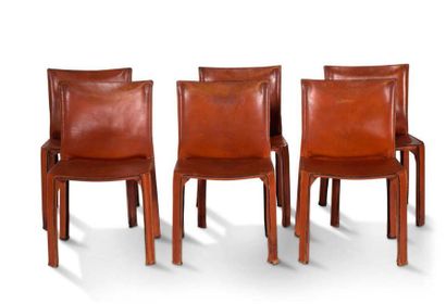 MARIO BELLINI (1935) 6 chaises n°412 dites Cab
Cuir (usures) 81.5 x 52 x 47 cm.
Cassina,...
